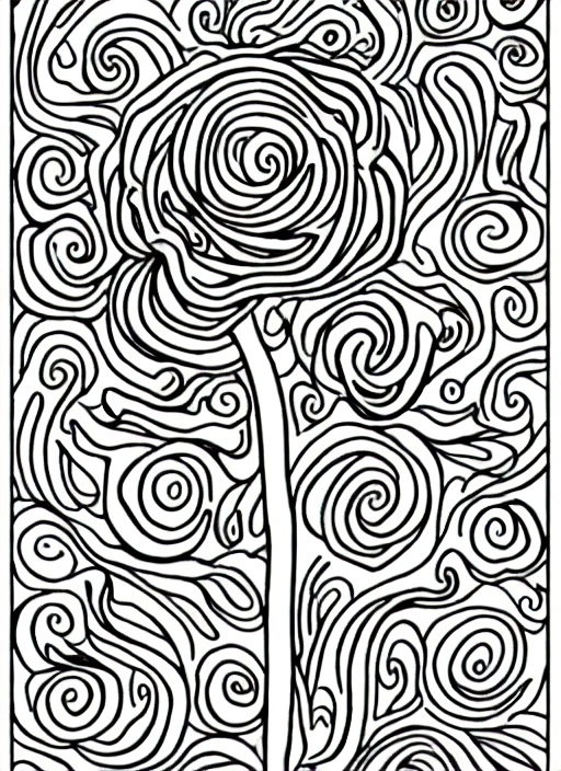 45965-3053762904-Line-art elegant design of a rose on white paper, coloring page for adult, van gogh style.webp